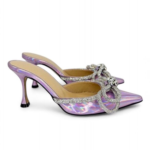 NWT MACH & MACH Pink Iridescent Crystal Embellished Bow Mules Size EU36 - Picture 7 of 12